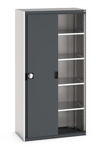 Bott cubio cupboard with lockable sliding doors 2000mm high x 1050mm wide x 525mm deep and supplied with 4 x 100kg capacity shelves.   Ideal for areas with limited space where standard outward opening doors would not be suitable.... Bott Cubio Sliding Door Cupboards restricted space tool cupboard